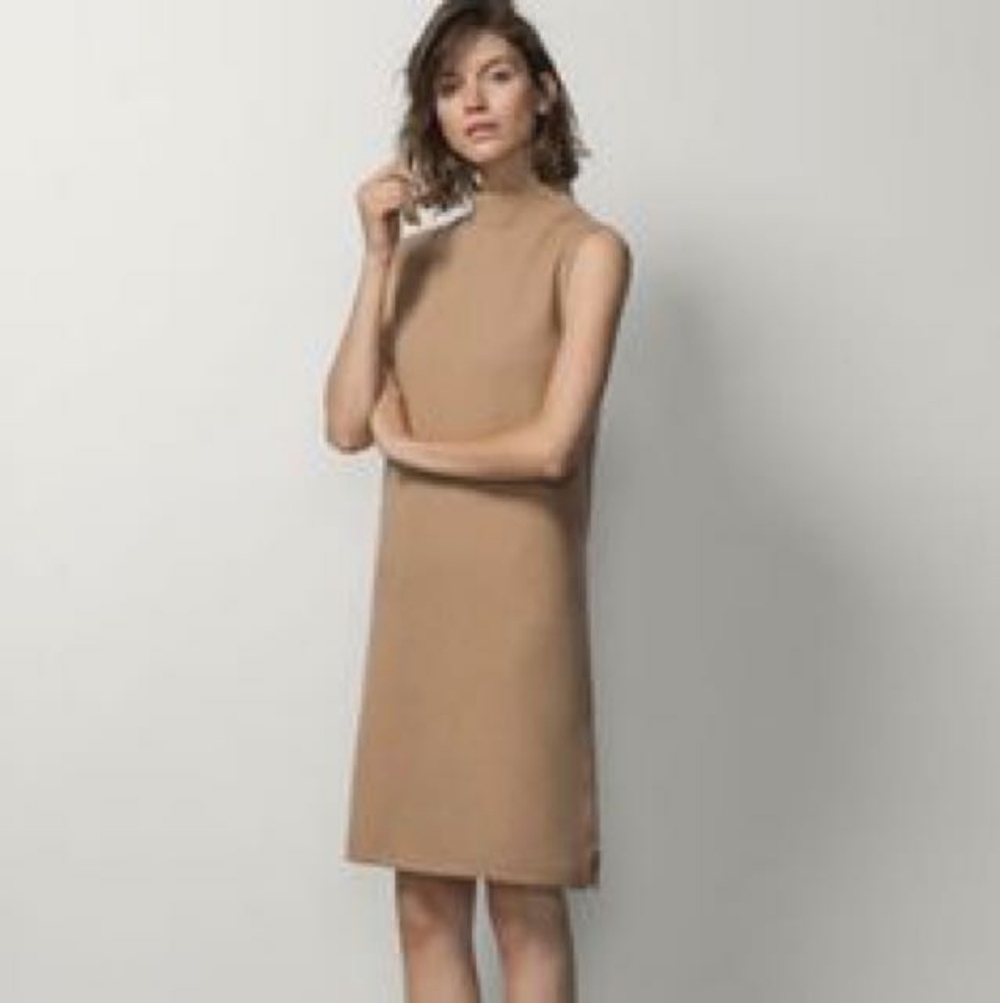 Massimo Dutti Camel Sleeveless Knit Sweater Dress Italian Yarn XS - Picture 2 of 11